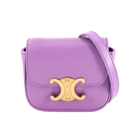 CELINE Triomphe Claude Mini Shoulder Bag Leather Purple 10I513DPV 90287514 - Picture 1 of 11